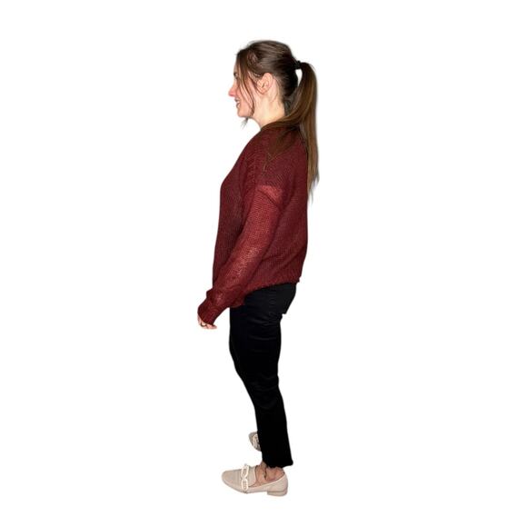 EILEEN FISHER Burgundy Red Mohair Blend Open Knit Pullover Sweater Women's PL - Picture 3 of 7